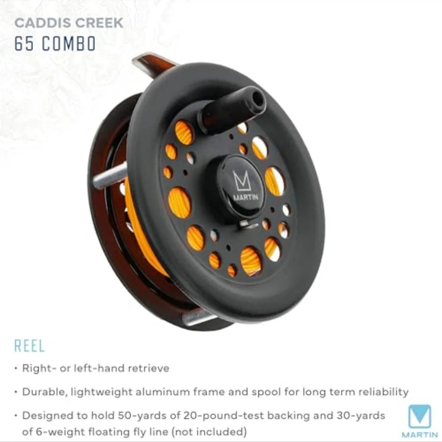 Caddis Creek Fly Fishing Rod and Reel Combo 9-Foot 2-Piece Fiberglass Rod Moderate Fast Action Single Action Fly Reel Aluminum
