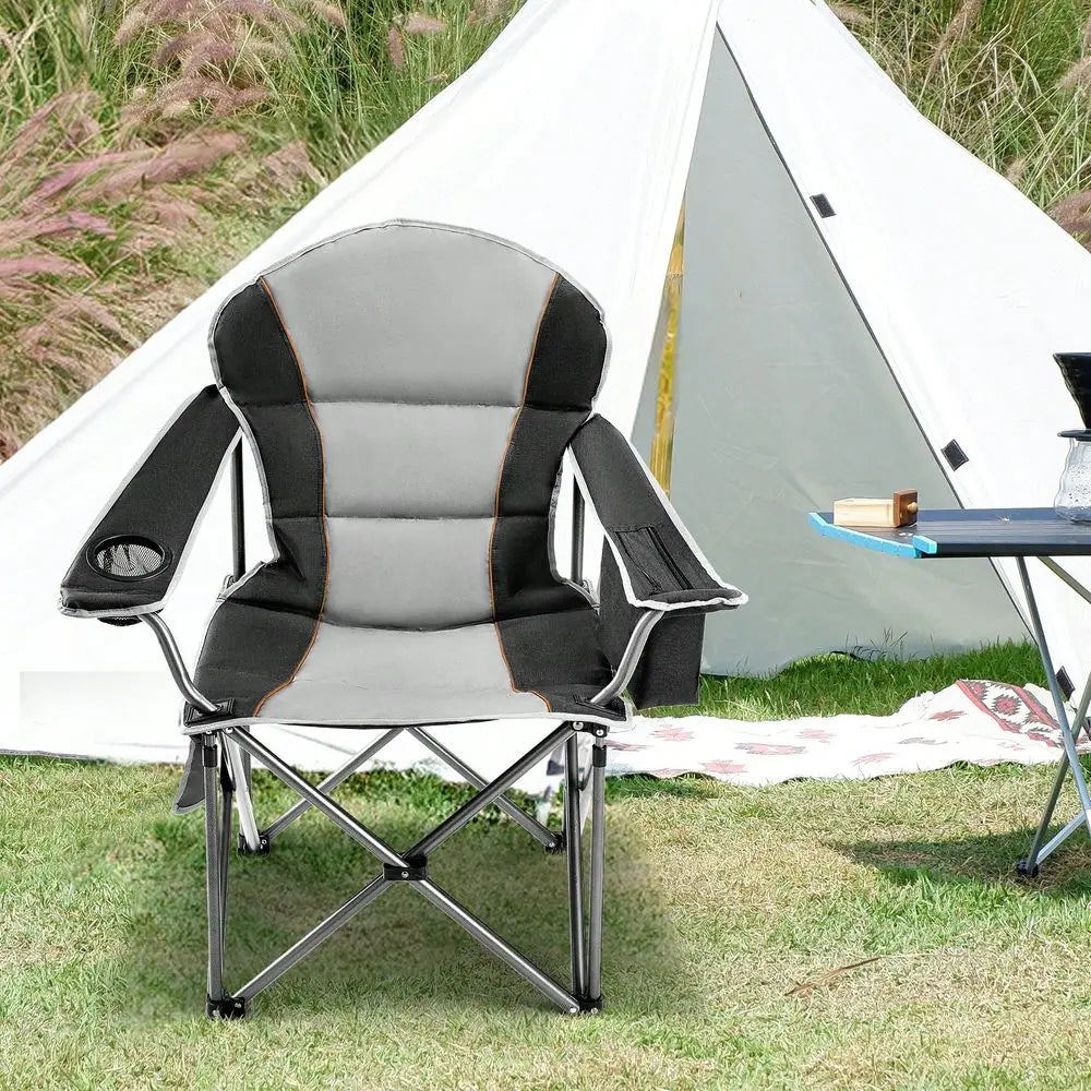 Heavy Duty Camping Chairs 450lbs Capacity Portable Folding Chair With Cup Holder And Cooler Bag,Sturdy Steel Frame Outdoor Chai