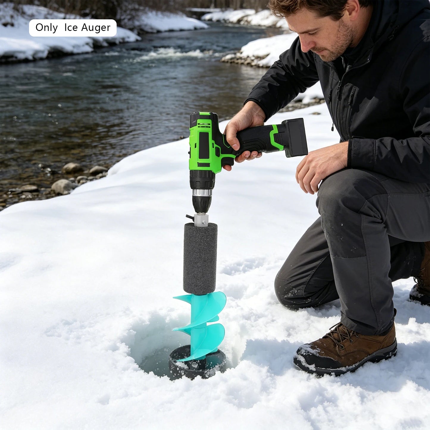 6 Inch Floating Ice Drill Auger Nylon Ice Fishing Auger with Stainless Steel Blades PE Protective Cover Fit Electric Drill for Ice Fishing Camping