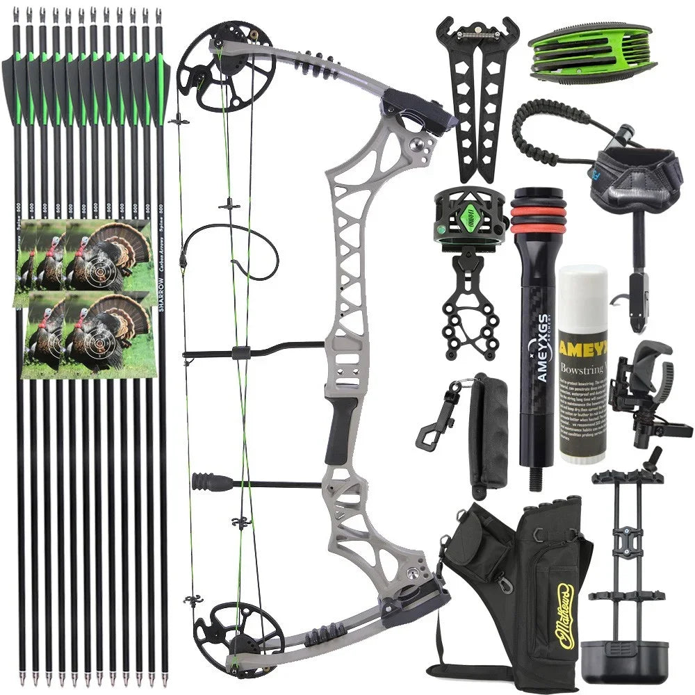 Adjustable Compound Bow 30-70lbs M129 320fps 80% Let-off Magnesium Alloy Riser for Adults Beginners Hunting Target Practice