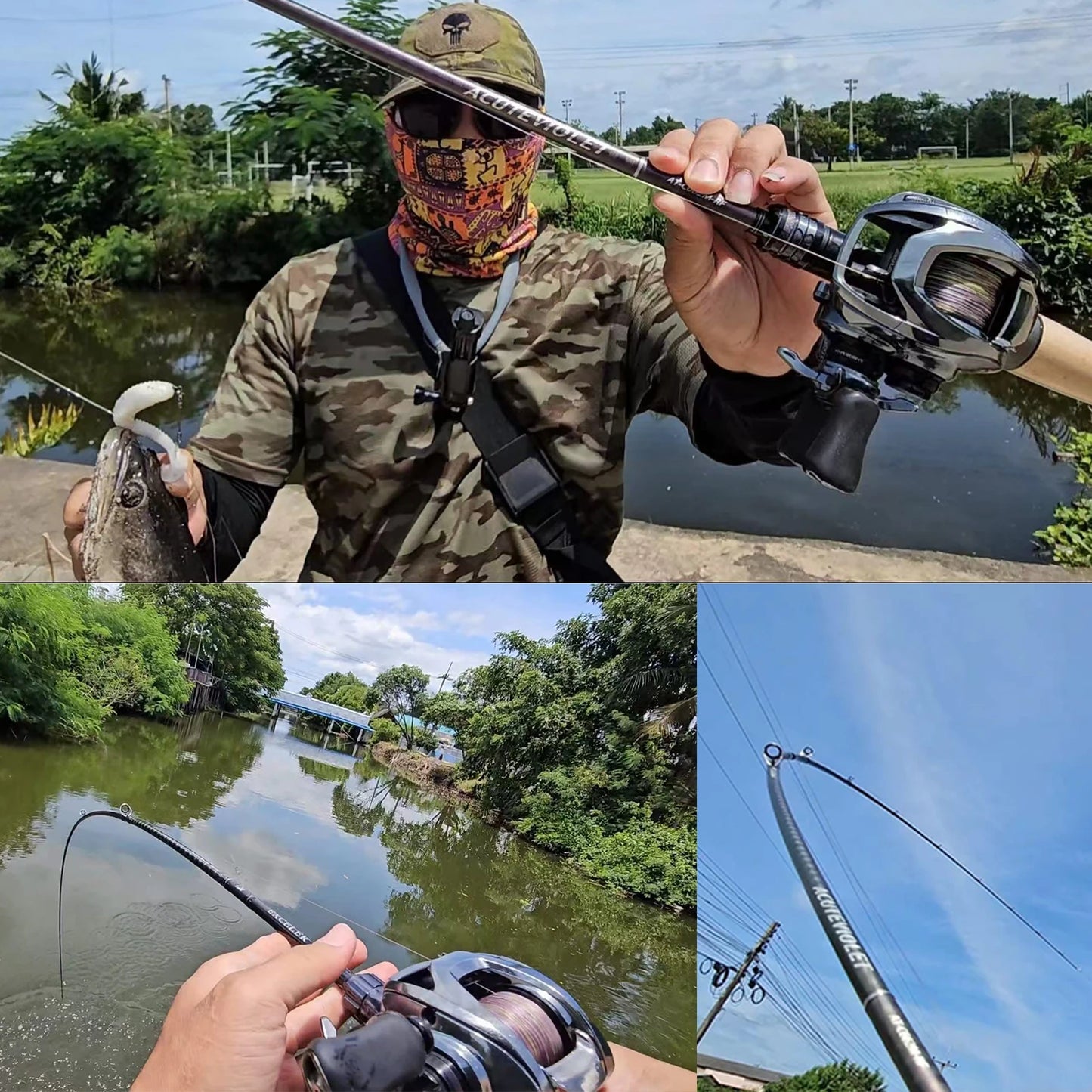 PURELURE ACUTEVIOLET Bass Fishing Rod Spinning Baitcasting Rod  36T Carbon Fiber Jerkbait Rod 2 Piece Regular Fast Action Titanium Frame Guide with Torzite Ring Carbon Reel Seat
