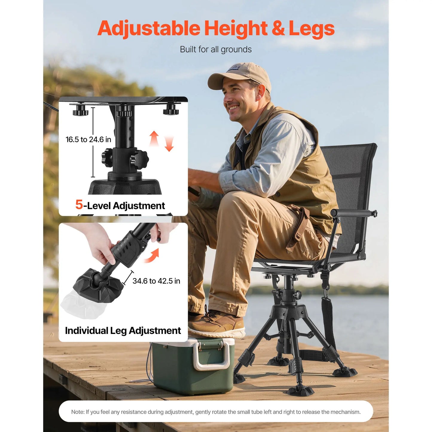 Hunting Chair 360° Silent Swivel Foldable Blind Chair Steel Frame Ground Stool Seat 300Lbs/350Lbs Capacity for Fishing
