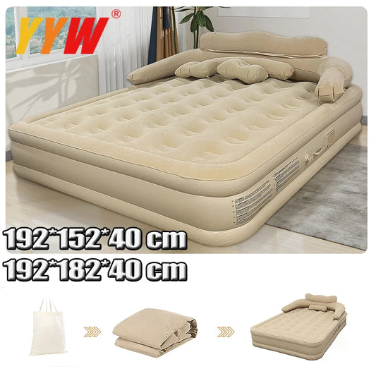 New 2 Persons Inflatable Mattress Camping Folding Outdoor Indoor Home Air Cushion 40cm High Bed Lazy Laying Soft Skin-Friendly