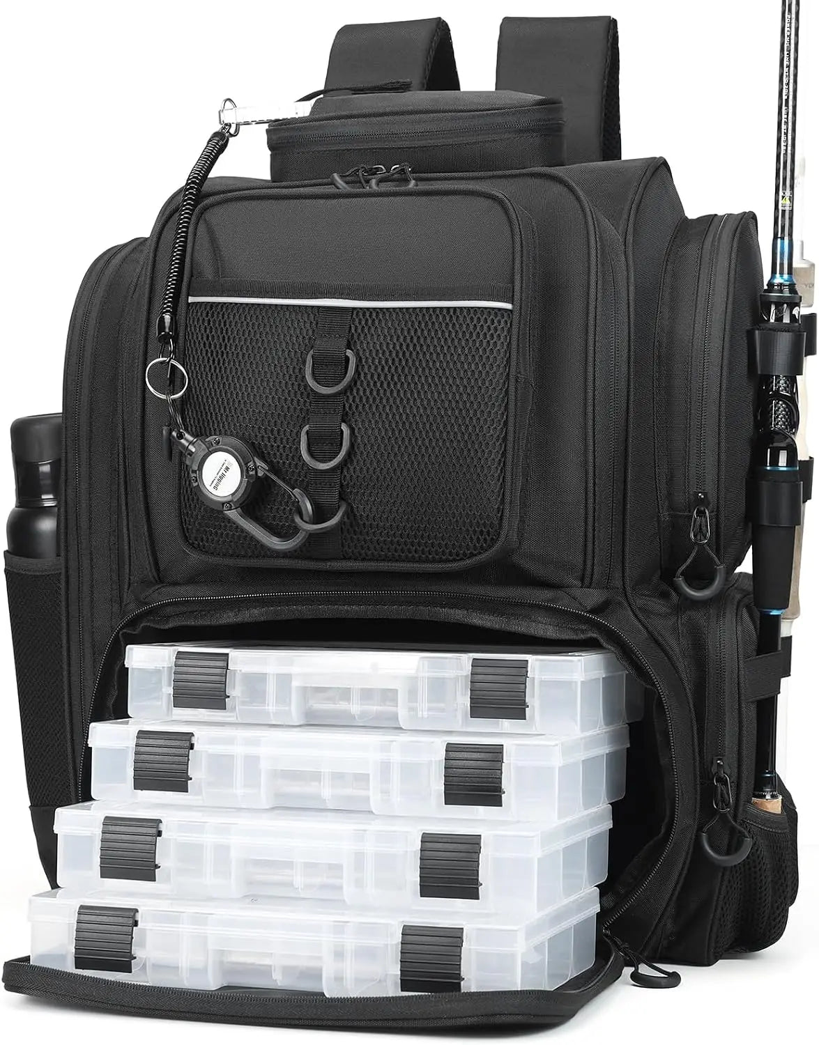 42L Large Capacity Fishing Tackle Backpack With Detachable Tackle Boxes Multi Compartment Storage Bag Durable Fabric For Lure Fishing Shore Angling Camping Hiking Road Trip Outdoor Travel Gear Organizer