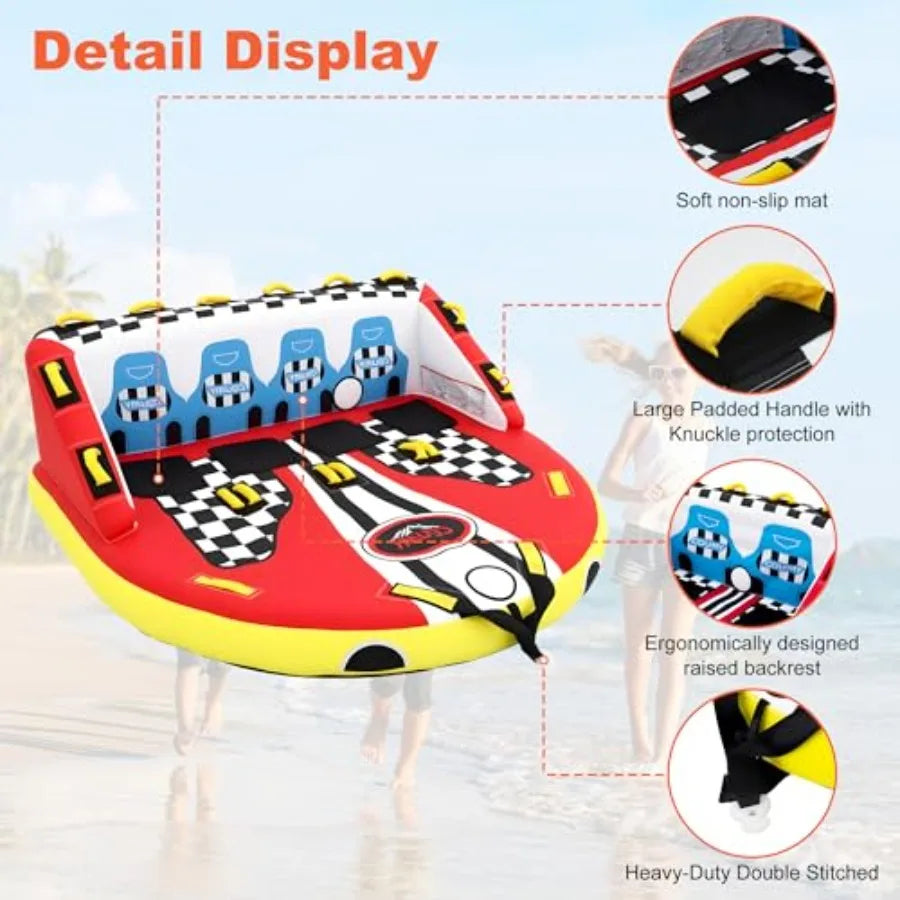 Towable Tubes for Boating Pull Behind Inflatable Tube with Heavy-Duty Thick Nylon Cover in Blue for Summer 1-4 Person Water Spo