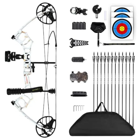 Compound Bow Package for Youth and AdultsBeginners and Women 22.5"-30" Draw Length 10-50 Lbs Draw Weight 290fps Limbs Made in U
