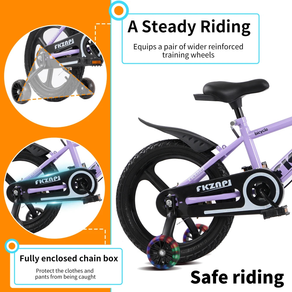 Kids Bike 18 Inch – High Carbon Steel Frame, Magnesium Alloy Wheels, Training Wheels with Night Glow, Adjustable Seat, Water Bottle – Girls & Boys Bicycle Ages 3-9, Toddler Bike