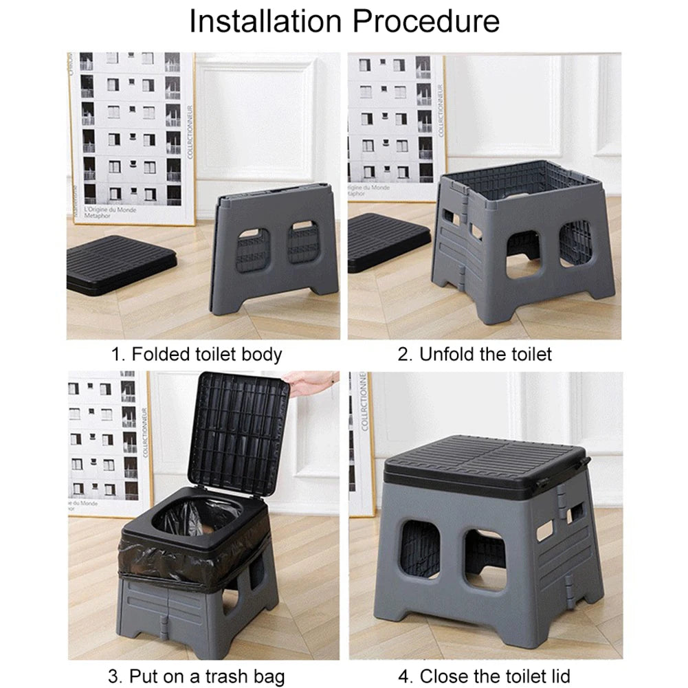 Portable Folding Toilet with Lid Foldable Outdoor Camp Toilet Multifunctional Folding Truck Toilet for Emergencies