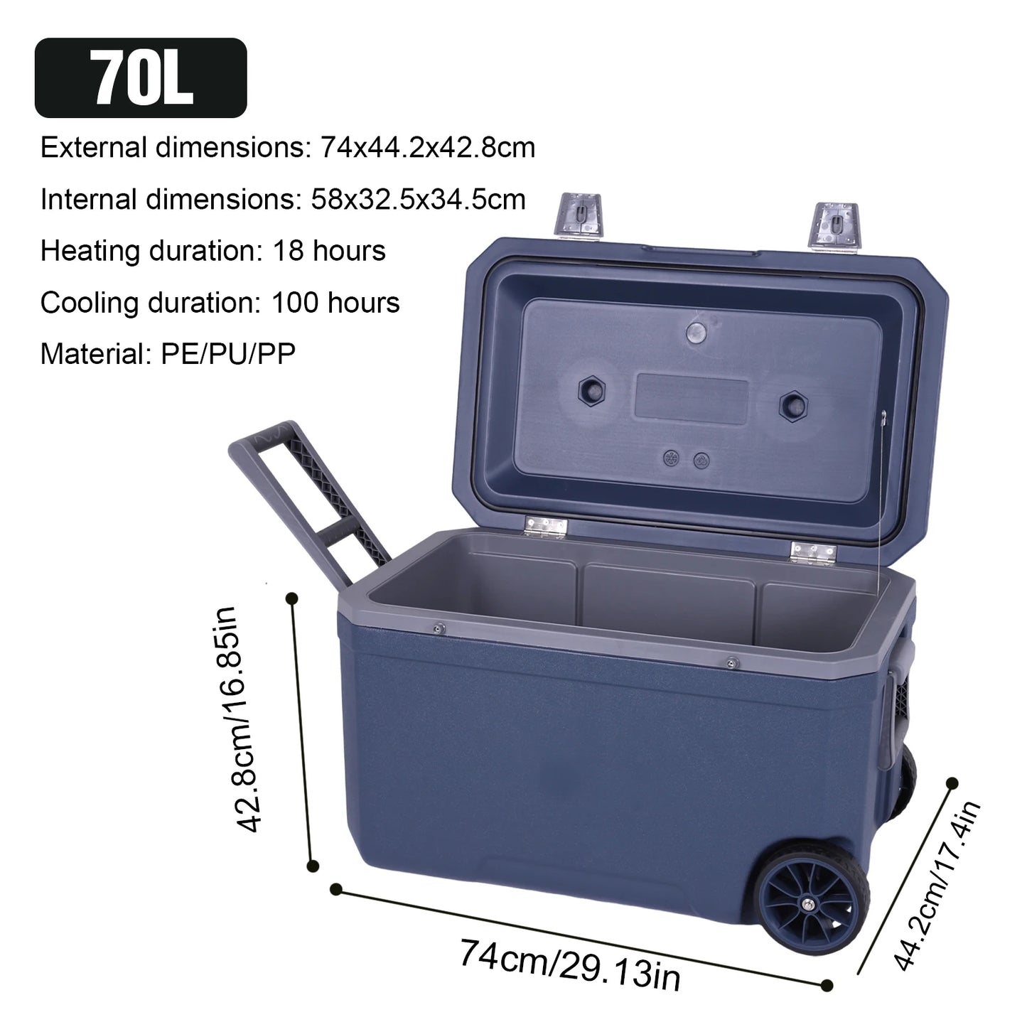 70L Wheeled Cooler 30 Percent Lighter Than Rotomolded Portable Car Wheel Insulator Plastic Cooler Box for Beach Beverage Camping