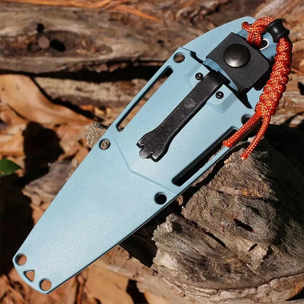 Tactical Survival Hunting Straight Knife BM 18050 CPM-MagnaCut 2.7" Stonewash Fixed Blade Knife Blue TPV Handle Cutting Tools