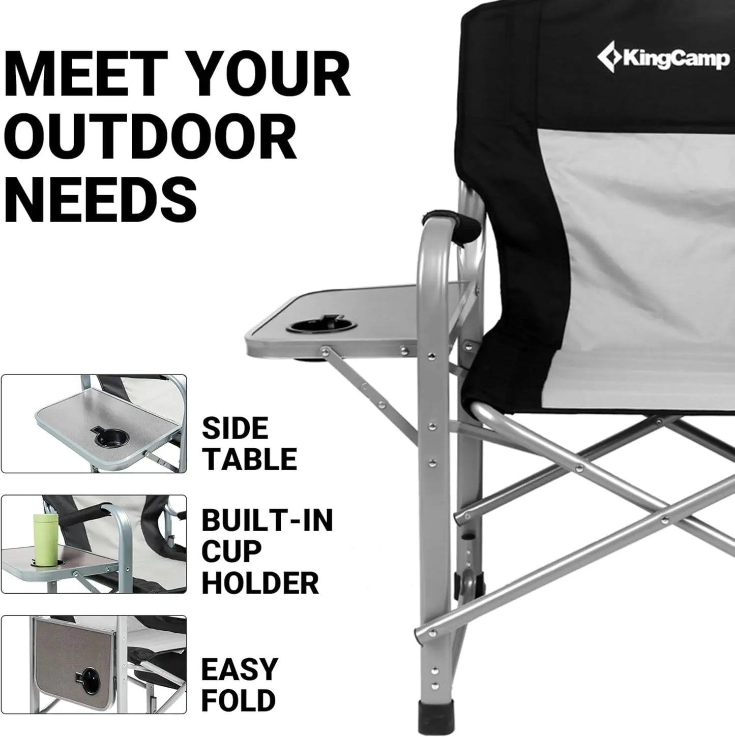 Oversized Folding Camping Chair with Side Table & Cooler Bag, Heavy Duty 600lbs, Wide Seat for Outdoor Sports