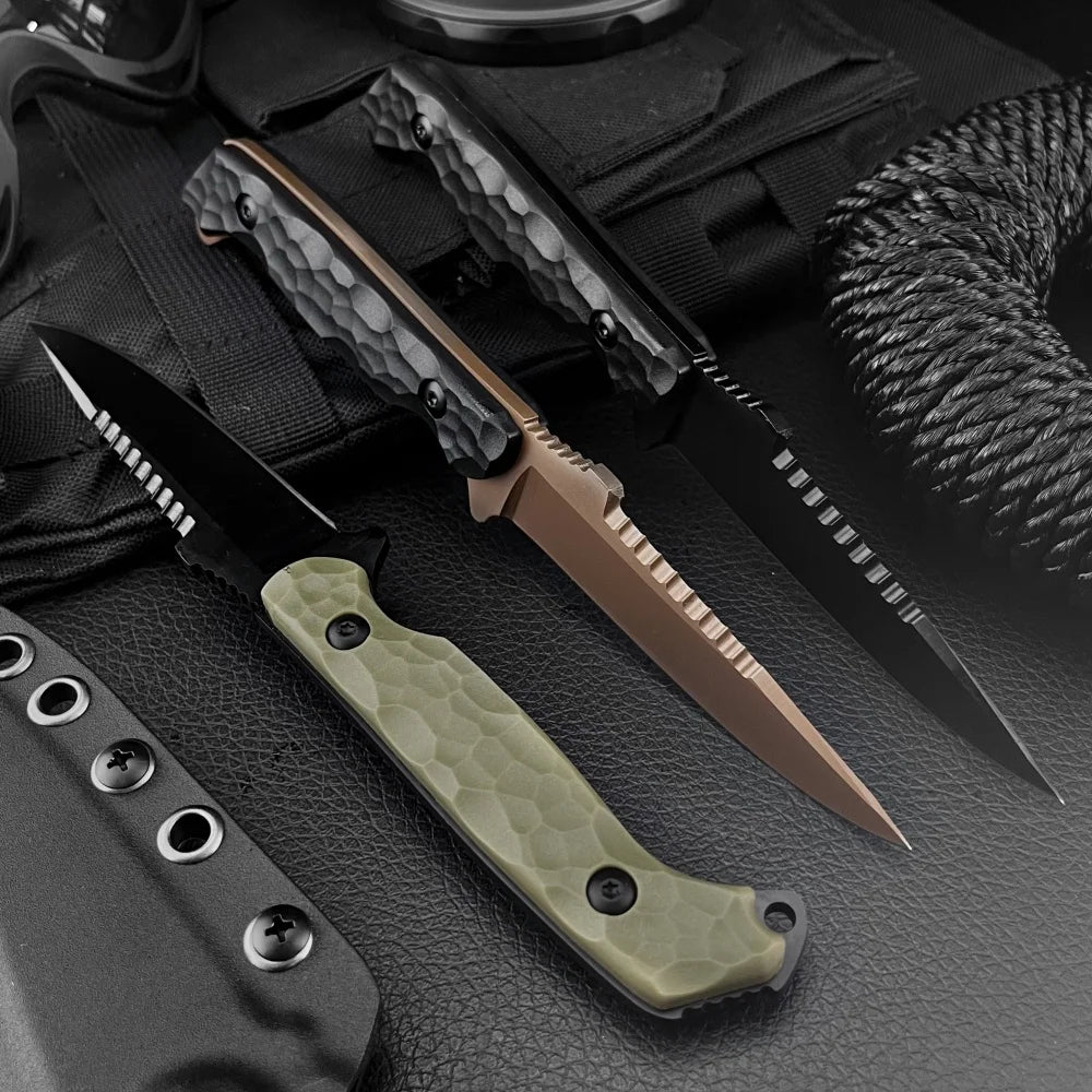 High-hardness Fixed-blade Knife with Sheath, 7Cr13Mov Blade, Nylon Fiber Handle, Survival, Camping, and Outdoor Knife, Jungle Carry, Adventure, Cutting, Rescue, Mountaineering, and Hiking Tool—perfect As A Gift