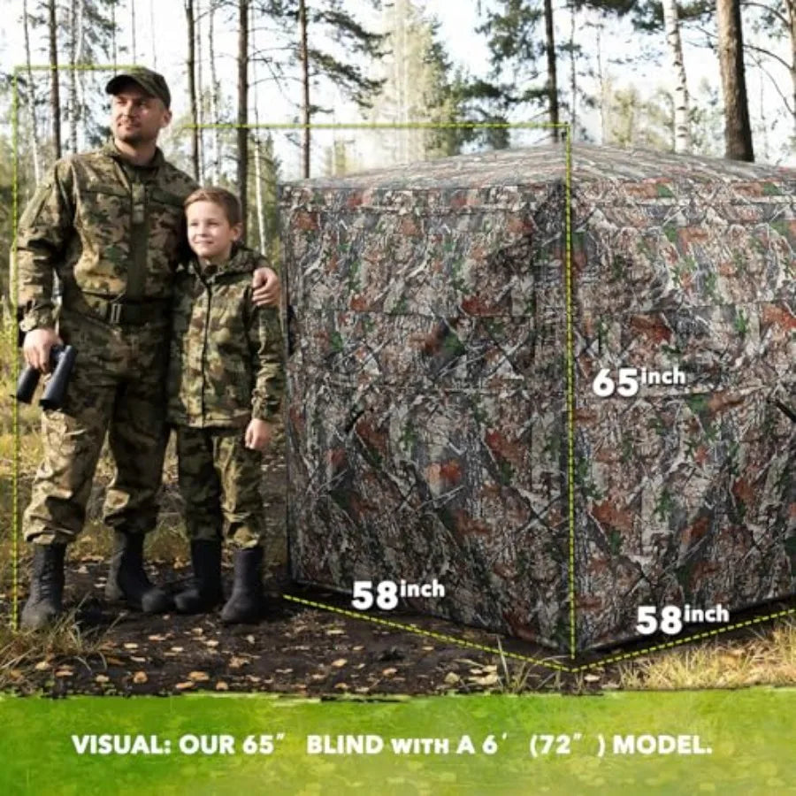 Hunting Blind 360 See Through Ground Blind for Turkey and Deer Hunting, 2-3 Person Pop Up Camouflage Tent