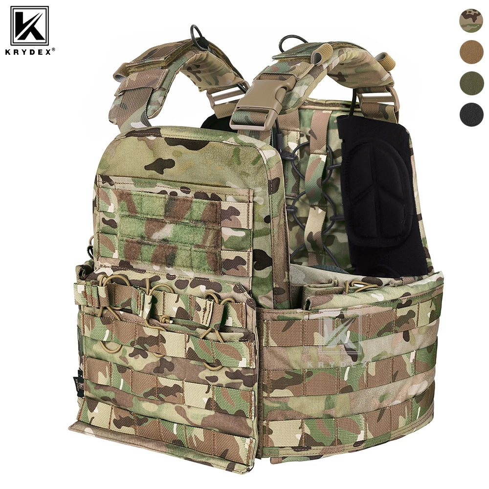 KRYDEX 500D CPC Heavy Duty Tactical Vest Modular MOLLE Plate Carrier Vest with Magazine & Radio Pouch for Combat Hunting Outdoor