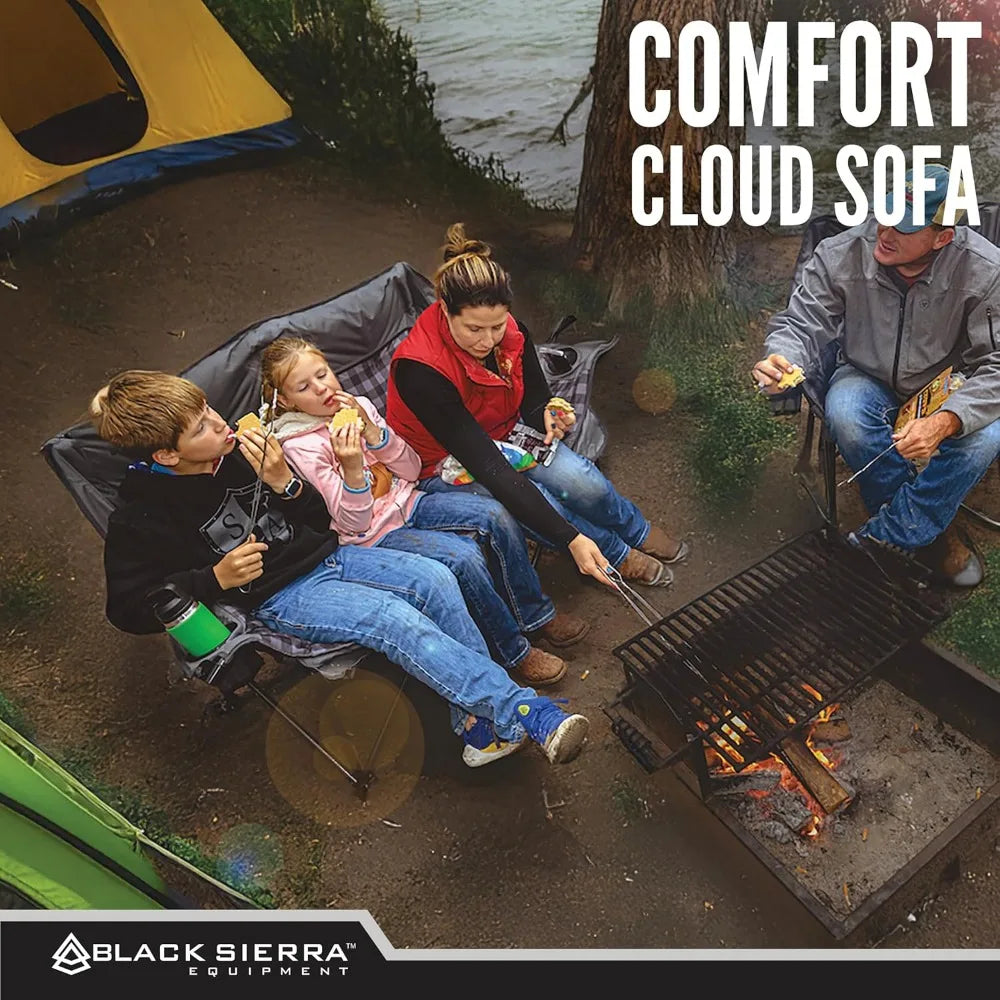 Double Camping Chair for Adults, Oversized Folding Loveseat Supports 600 lbs, Plush Padded Outdoor Couch with Cup H