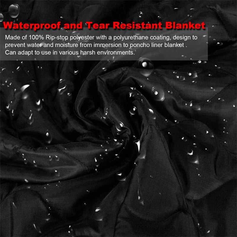 Tactical Poncho Liner Camouflage Water Repellent Woobie Quilted Blanket Suitable for Camping, Shooting Hunting