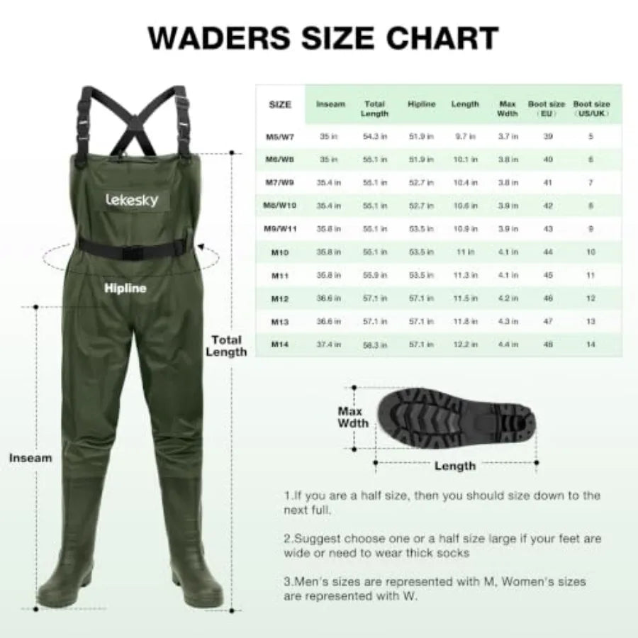Fly Fishing Chest Waders with Boots for Men Women, US Sizes 5 14, 2-Ply Nylon/Pvc Waterproof Waders