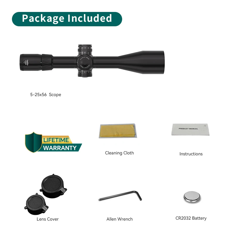 Aquilifer 5-25x56 Rifle Scope FFP Fully Multi Coated ED Glass Optics 56mm Objective for PRS Competition Long Range Hunting
