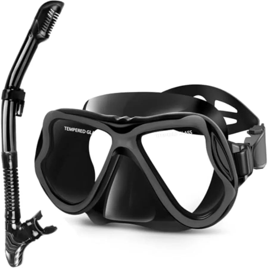 Dry Snorkel Set, Panoramic Wide View Anti-Fog Scuba Diving Mask, Professional Snorkeling Gear for Adults