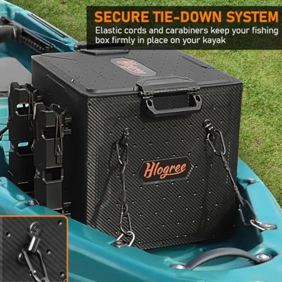 FlexCrate Kayak Fishing Crate with 4 Rod Holders Assembly Needed,13''x13''x13'' Compact Kayak Tackle Storage Box and Gear Organ