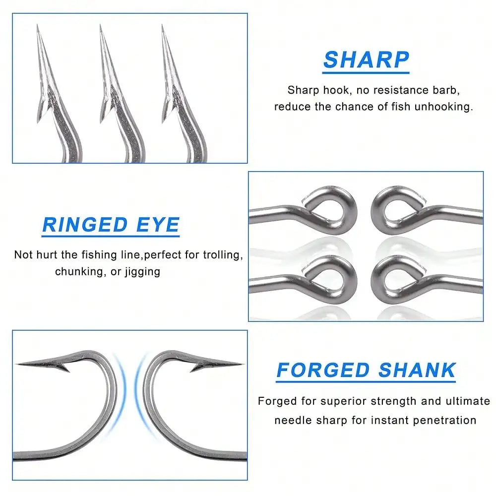 Saltwater Fishing J Hooks Kit,110pcs O'shaughnessy Forged Hooks Long Shank Stainless Steel J Fishing Hooks Set Trolling Sea Bass Fishhooks For Saltwater Freshwater