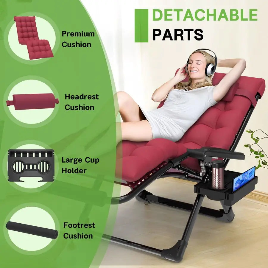 29In XL Zero Gravity Chair w Cushion, Zero Gravity Recliner Lounge Chair for Indoor and Outdoor, Reclining Camping Chair for Law