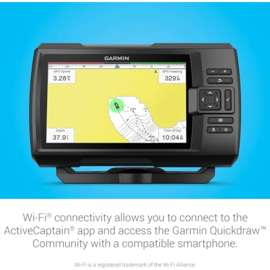 Fishfinder for fishing boats, PVC housing, black-gray, vivid scanning sonar with color palettes and easy-to-use 7-inch display