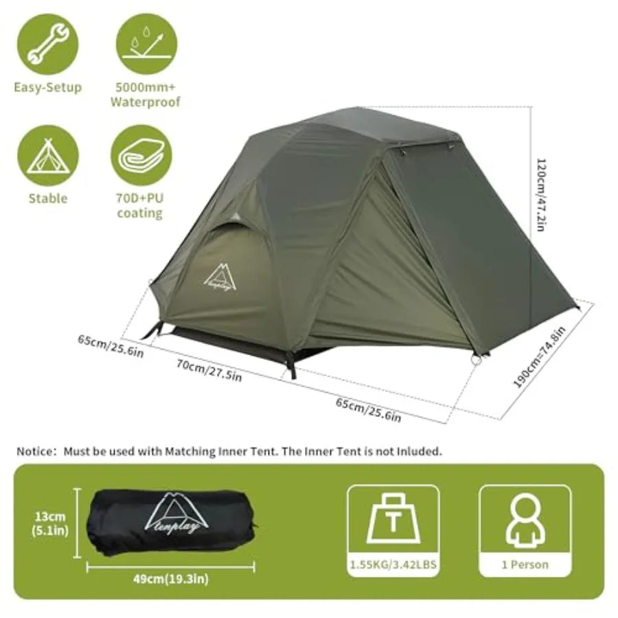 TENPLAY 1-Person Cot Tent Flysheet, Must be Used with Matching, Lightweight, Waterproof, Sun Protection, Nylon, Easy Setup, Exp