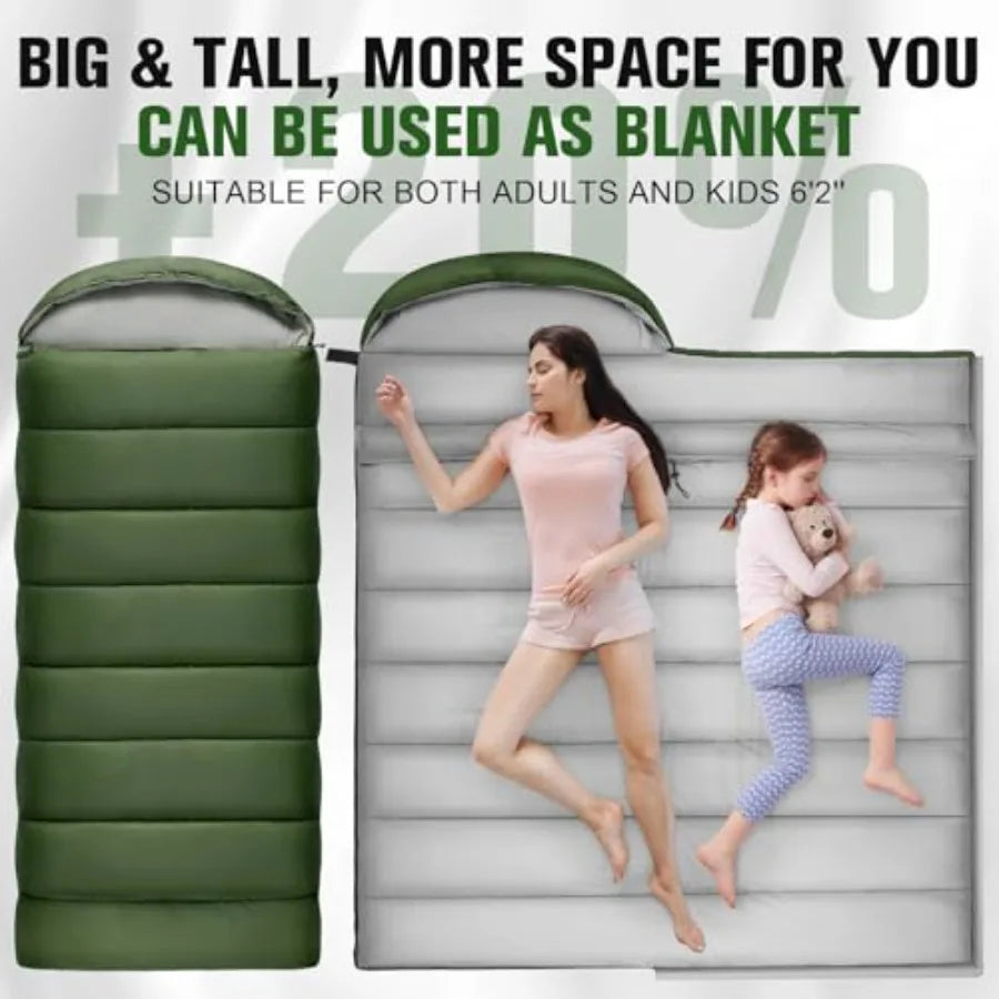 0 Degree Sleeping Bag for Adults, XXL Big and Tall 4 Season Cold Weather Winter Camping with Compression Sack
