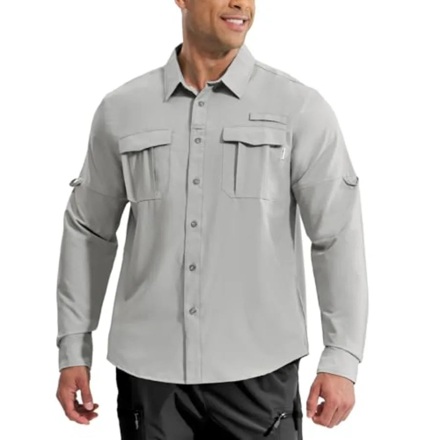 Haimont Men's UPF50+ Sun Protection Fishing Shirts Hiking Travel Shirts Button Down Long Sleeve Shirts with Pockets