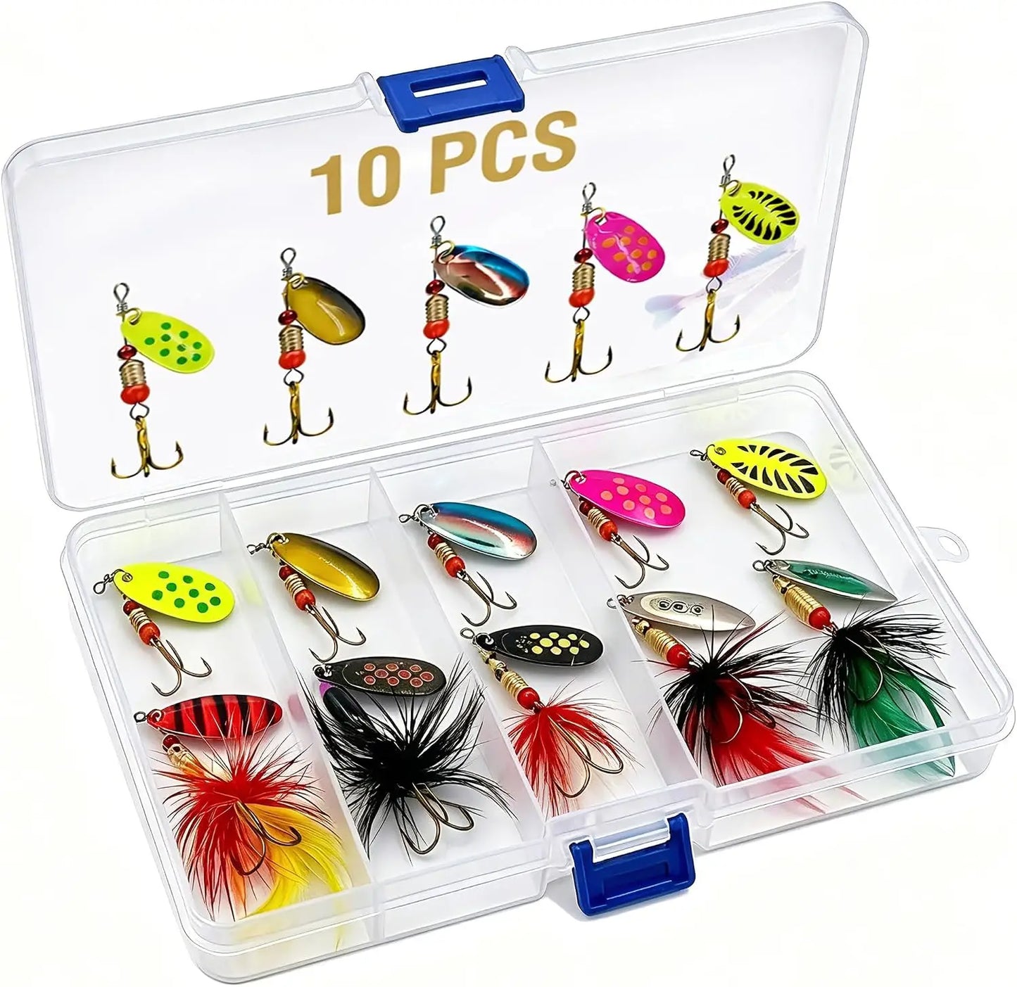 Fishing Spinner Lures Kit 20PCS, Inline Spinner Baits with Treble Hooks, Metal Fishing Lures for Trout Bass Salmon Panfish, Multi-Color Freshwater Tackle Set