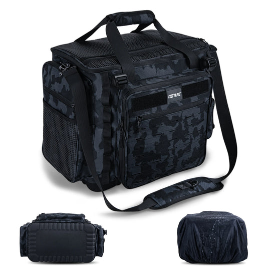 42L Fishing Tackle Bag 600D Oxford Backpack with Rod Holder EVA Waterproof Bottom for Camping Hiking Outdoor