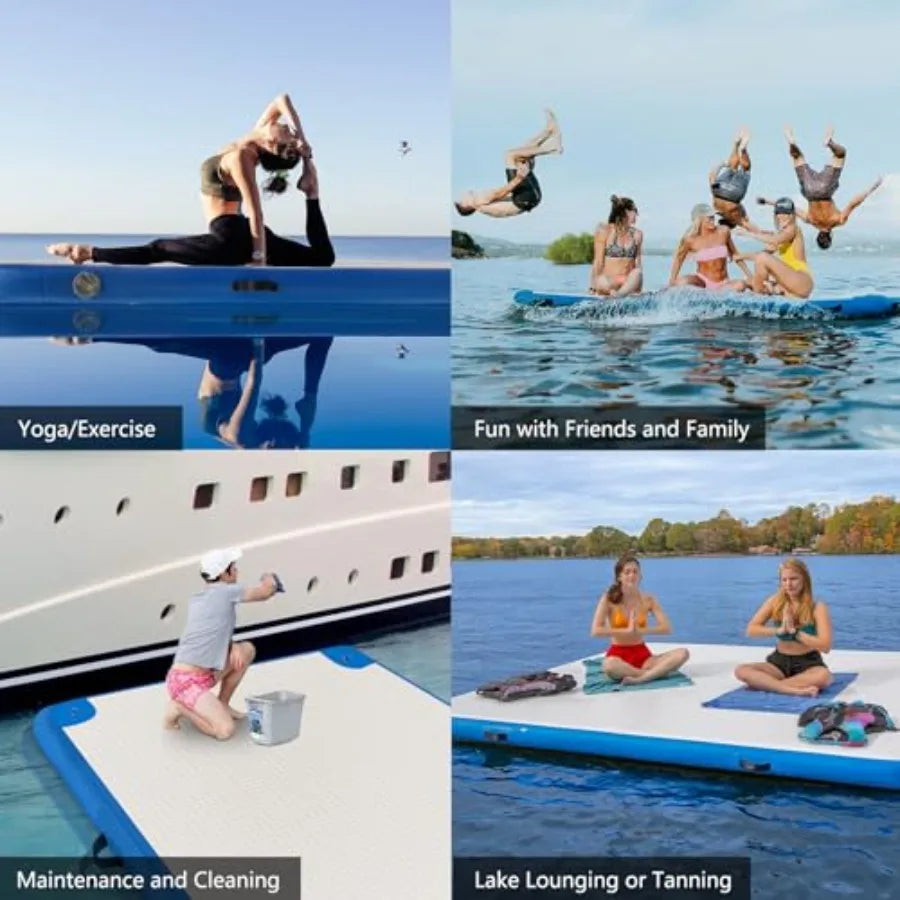 Inflatable Lake Float for Adults Multi-Person Inflatable Swim Deck with None-Slip Surface Swimming Water Platform Floating Isla