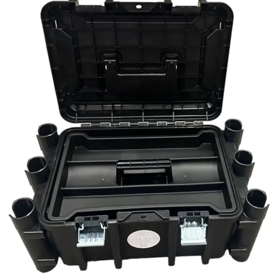 Kayak Fishing Crate - 6 Integrated Rod Pole Holders, Tackle Box Accessory Storage Area and Tray with Lockable Lid - No Assembly