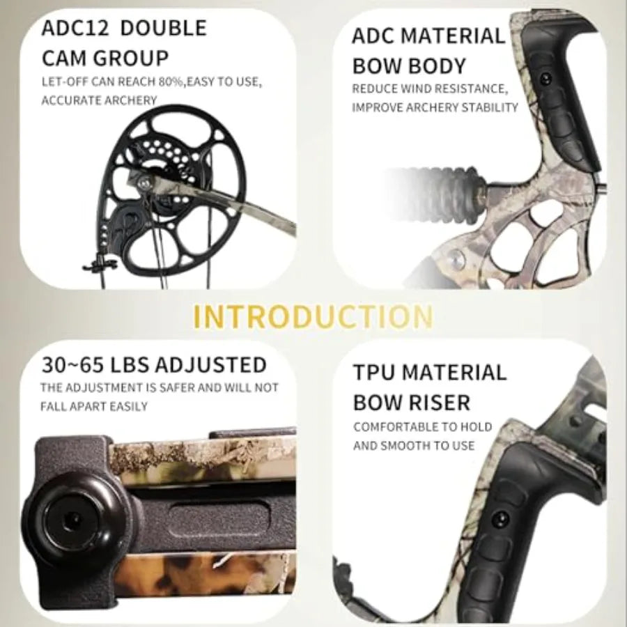 Adult Archery Compound Bow Fishing Combination Kit Adjustable 30-65lbs Composite Bow 19.5-30 Rope Length Hunting Equipment in B