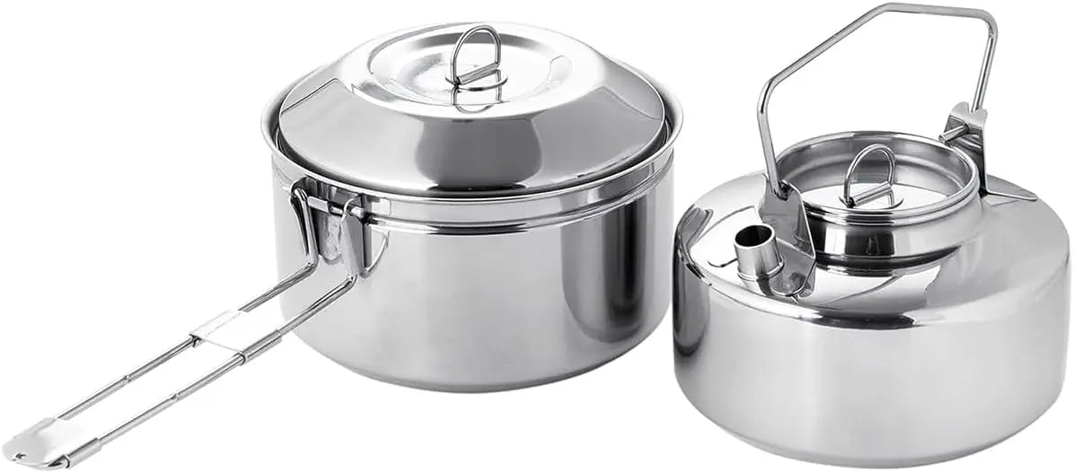 Compact Stainless Steel Camping Cookware Set - Kettle & Pot for Bushcraft, Hiking, and Outdoor Cooking