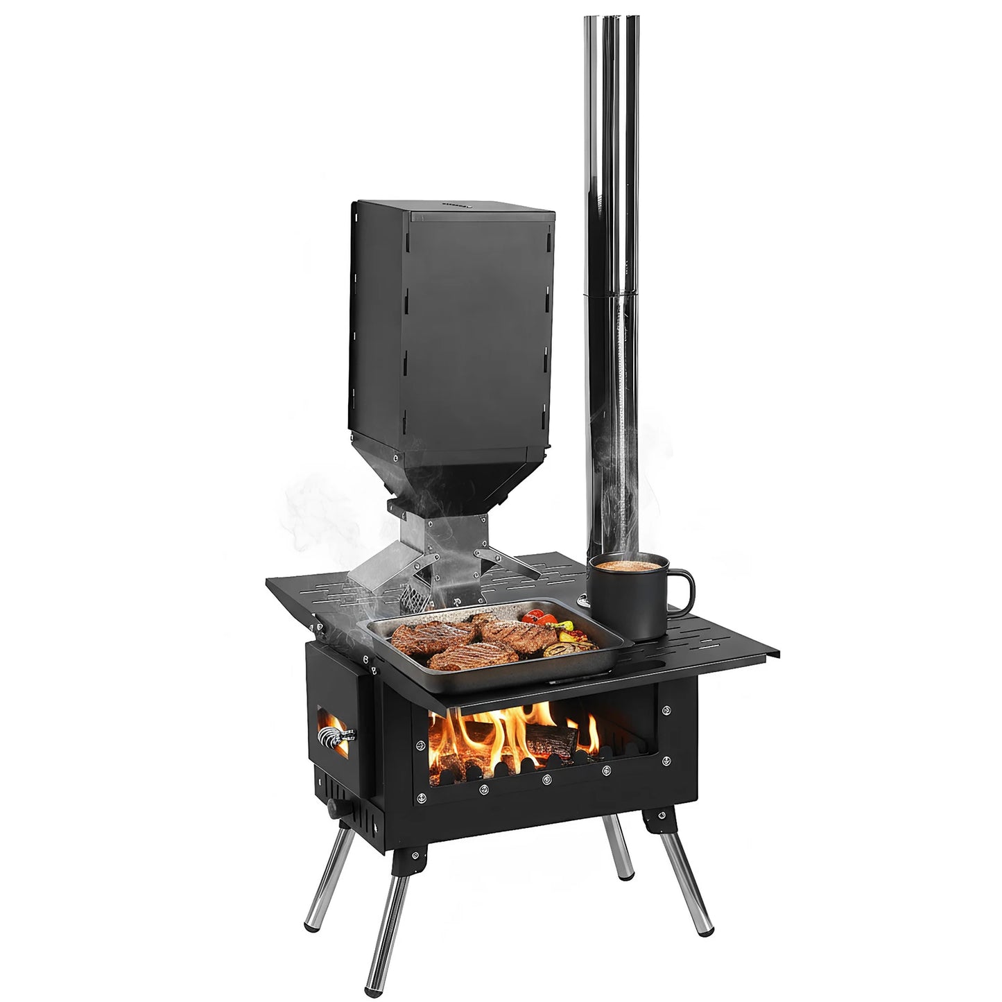 Burning Tent Stove Hot Tent Stove with Stainless Steel Construction Burner Chimney Pipes Included for Outdoor Cooking & Heating