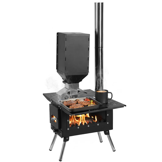 Burning Tent Stove Hot Tent Stove with Stainless Steel Construction Burner Chimney Pipes Included for Outdoor Cooking & Heating
