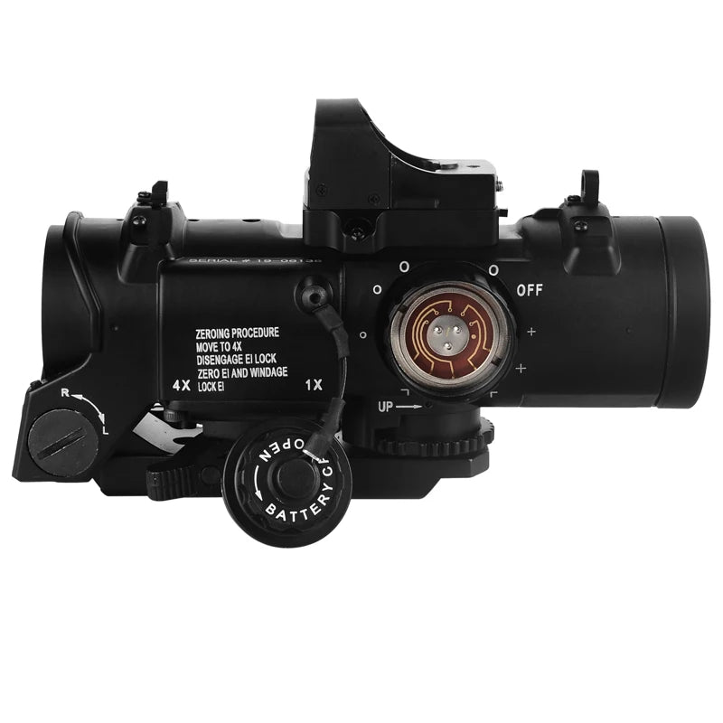 Rifle Scope 1x-4x Fixed Dual Purpose Red illuminated with Mini Red Dot Sight Hunting Scope