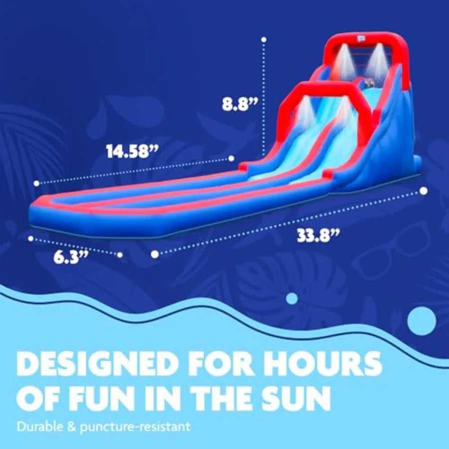 Dual Splash Inflatable Water Racing Slide Park for Outdoor Use Heavy-Duty PVC Material Blue and Yellow Design Quick Setup with
