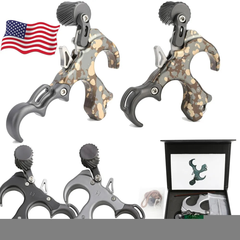 Archery Release Aid, 3/4 Finger Aluminum Grip, Thumb Trigger for Compound Bow, Hunting & Target Shooting, Left/Right Hand Compatible Archery Accessories