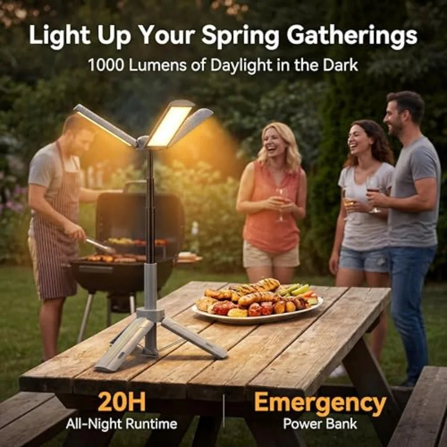 40" Telescopic Camping Lights with Stand, 8000mAh Rechargeable LED Work Light and Camp Lantern, 1000LM Portable Tripod Lamp, 20