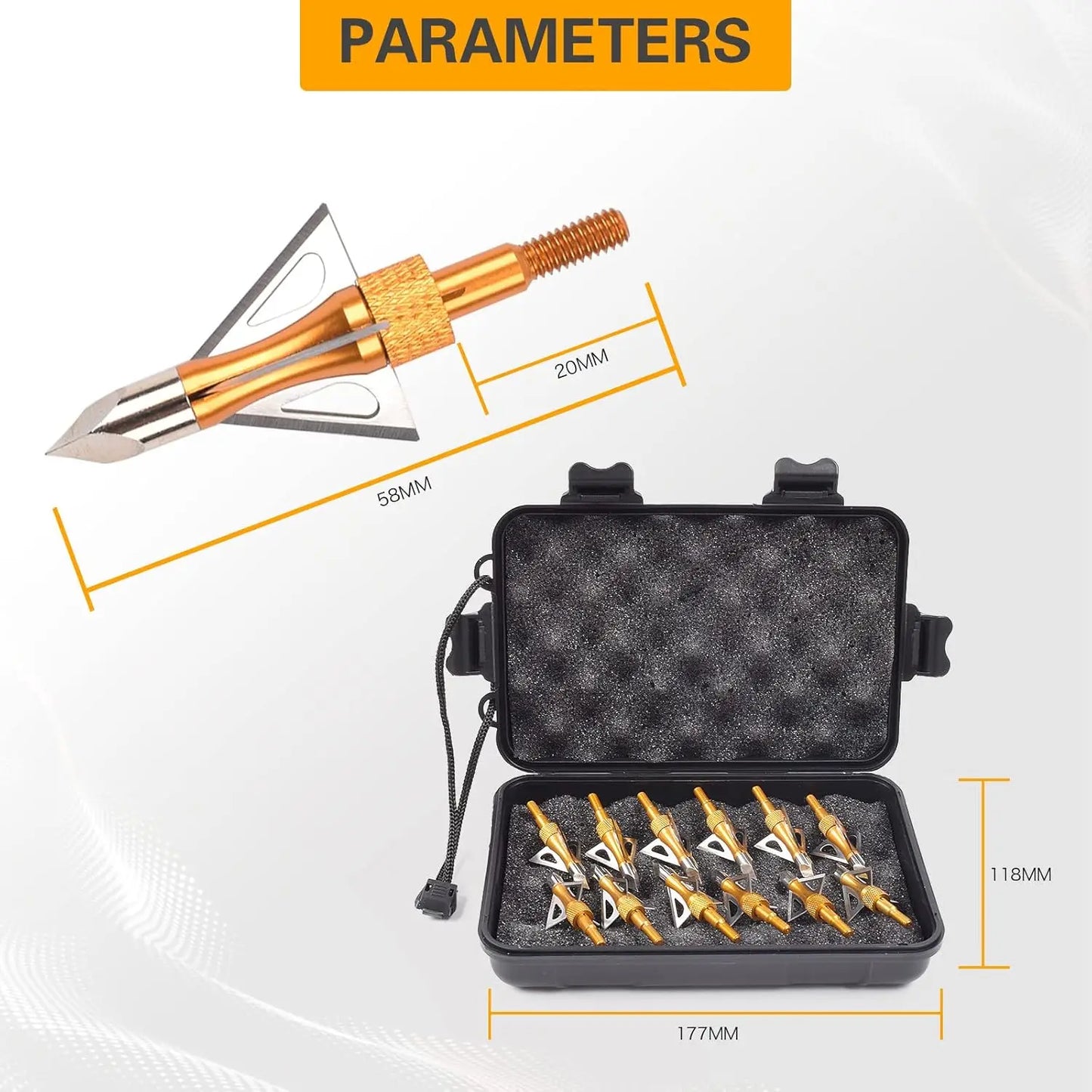 12PK 3 Blades Hunting Screw-in Broadheads 100 Grain Arrow Tips+ 1 PK Broadhead Storage Case