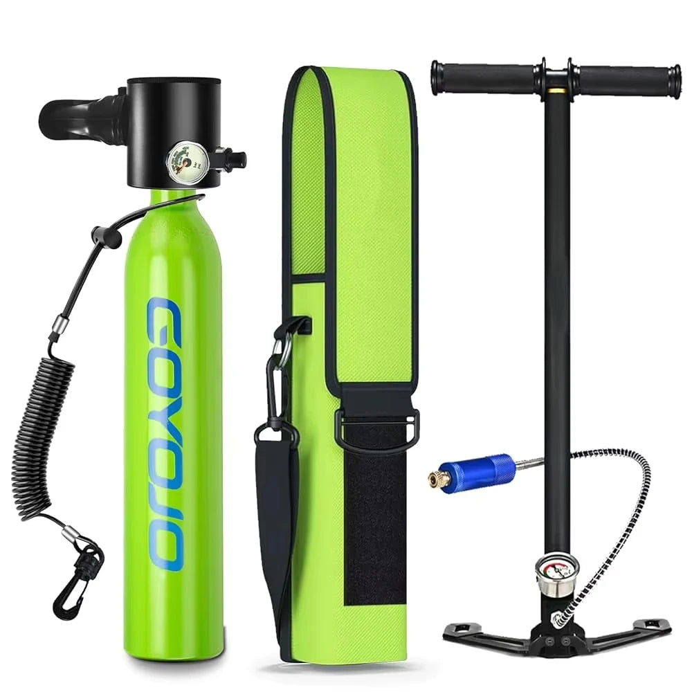 GOYOJO Mini Scuba Tank 0.5L with Hand Pump, Portable Diving Tank Up to 12 Minutes Breathe, Lung Tank Kits with 3000 PSI Max Pressure for Underwater Breathing Training Reusable Pony Bottle