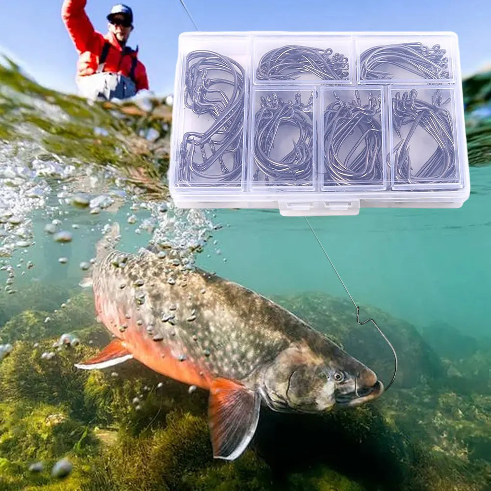 110Pcs Fishing Hooks Set Carbon Steel Barbed FishHooks Fishing Barbed Hooks for Freshwater Saltwater Fishing Accessories
