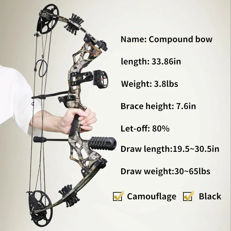 Compound Bow and Arrow Set for Adults Archery Shooting Bow Adjustable 3065LBS Composite Bow Combination 19.530 Draw Length Hunt