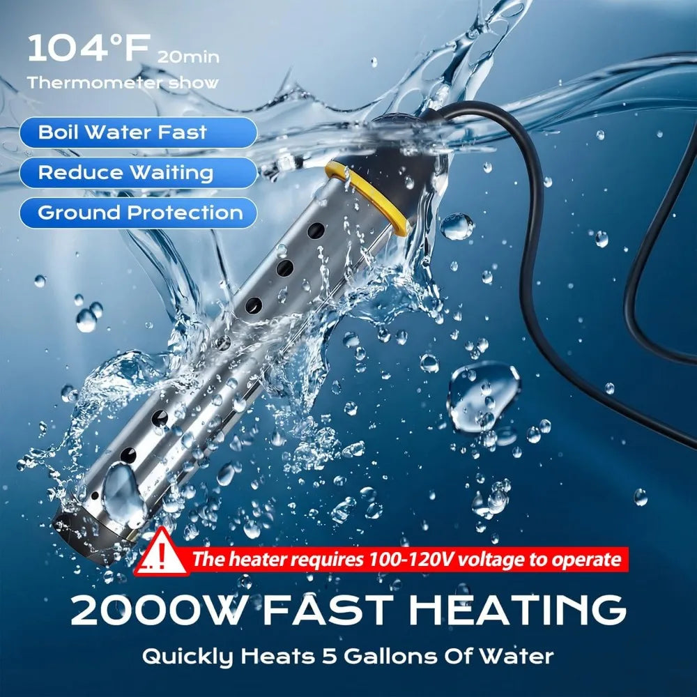Portable Camping Shower with Immersion Heater, 6000mAh Rechargeable Pump, LED Display for Outdoor Hiking, Travel, Car Wash, Pet Bath
