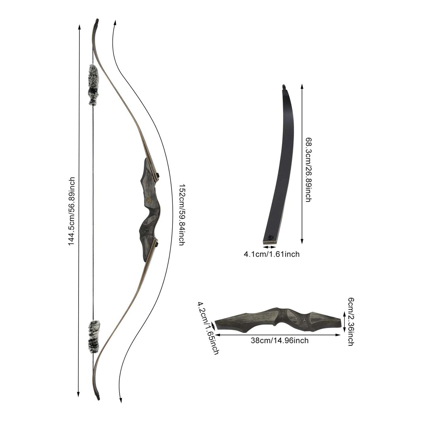 18.14kg/40lbs Takedown Recurve Bow, Wooden Recurve Bow, Recurve Bow Kit Used to Practice Basic Archery Posture, Aiming, and Release Techniques in a Backyard or at a Shooting Range