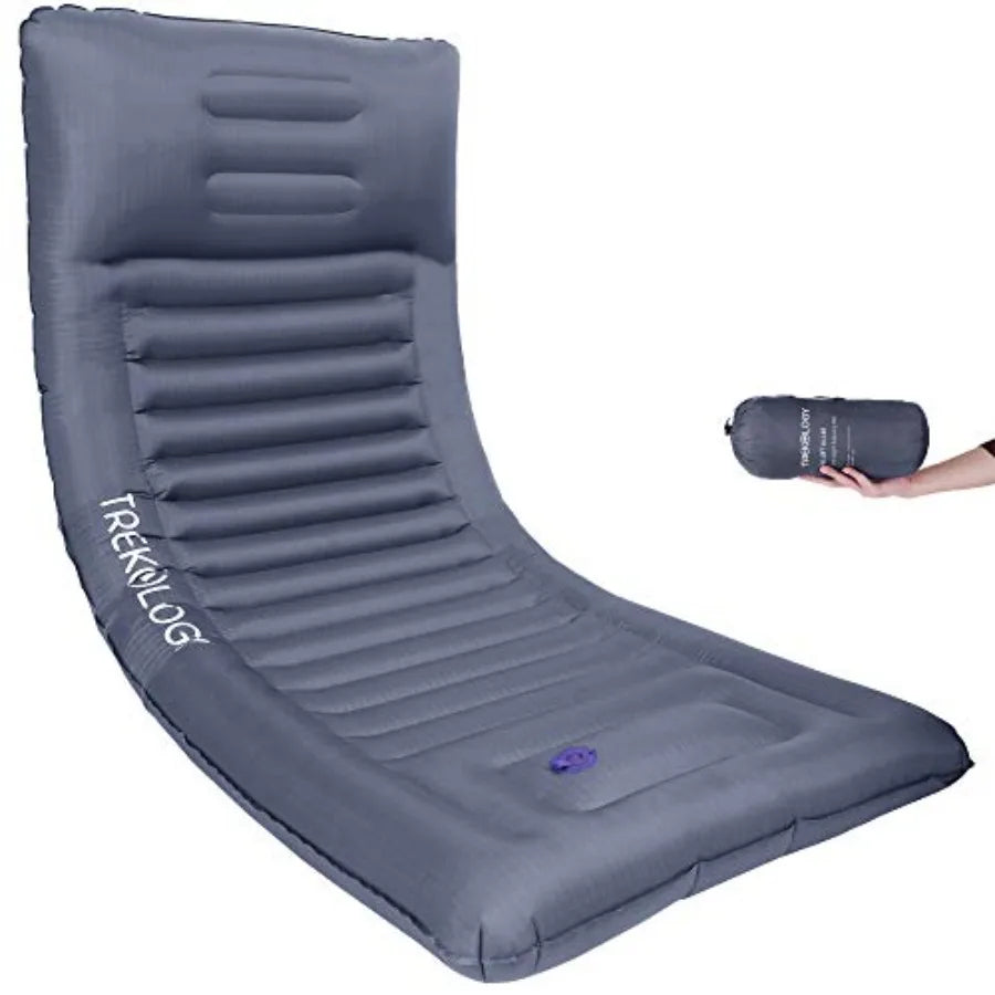Camping sleeping pad inflatable mat with built-in pump, neck-support pillow, 4.9 thickness, ultralight, 73.2x29.9, premium nylo