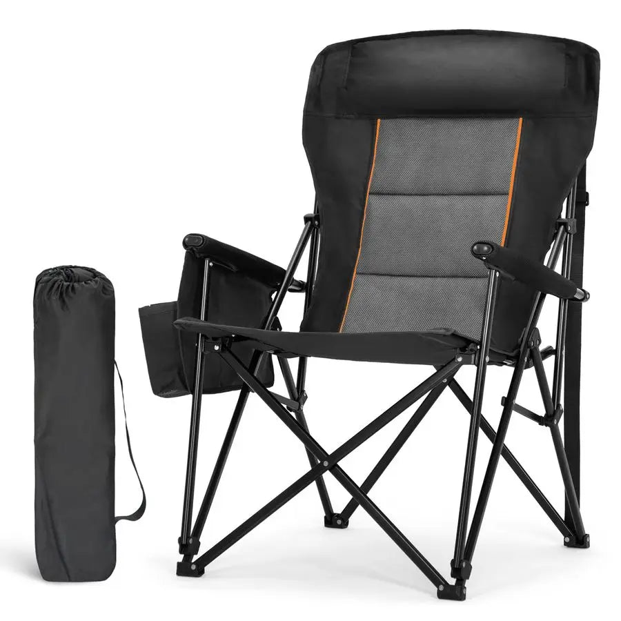 CAMP Oversized Camping Chairs 29.52 High Back Heavy Duty Lawn Chair Support 500LBS, Portable Collapsible Chair with Cup Holder,